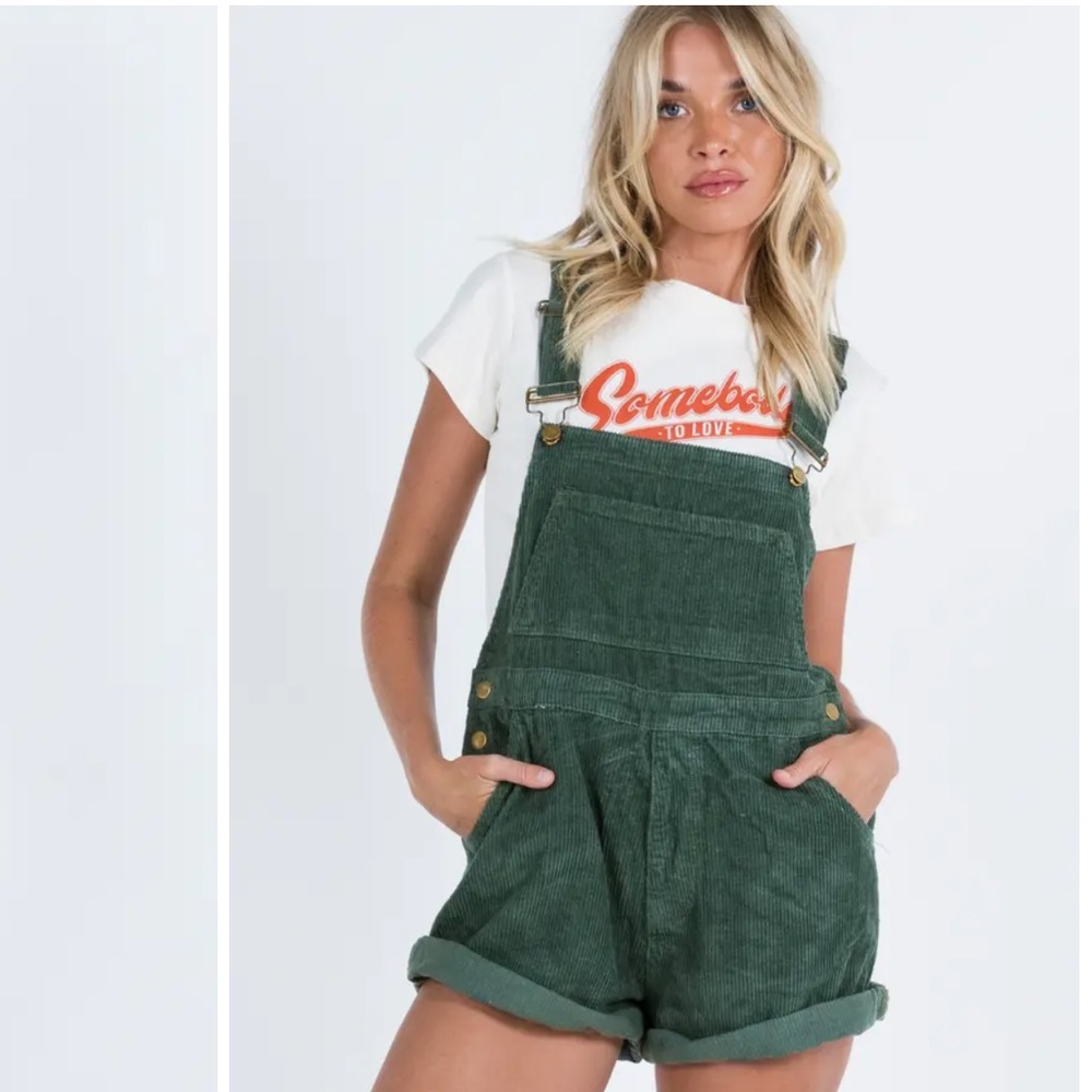 Princess Polly Sage Kacey Corduroy Short Overalls